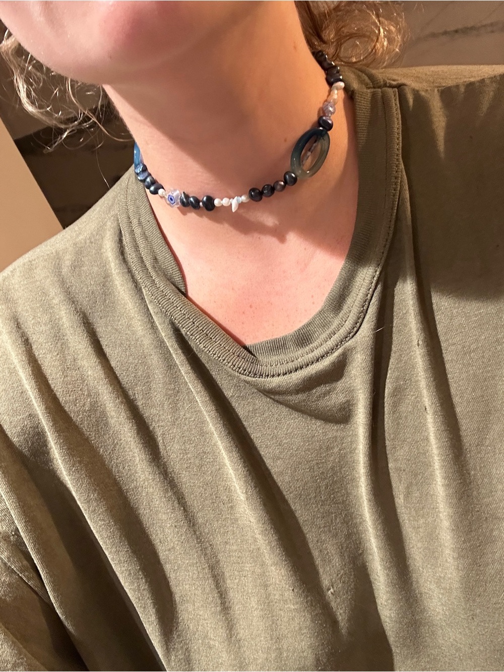 Handmade Blue Beaded Choker Necklace, Elegant Coastal Style